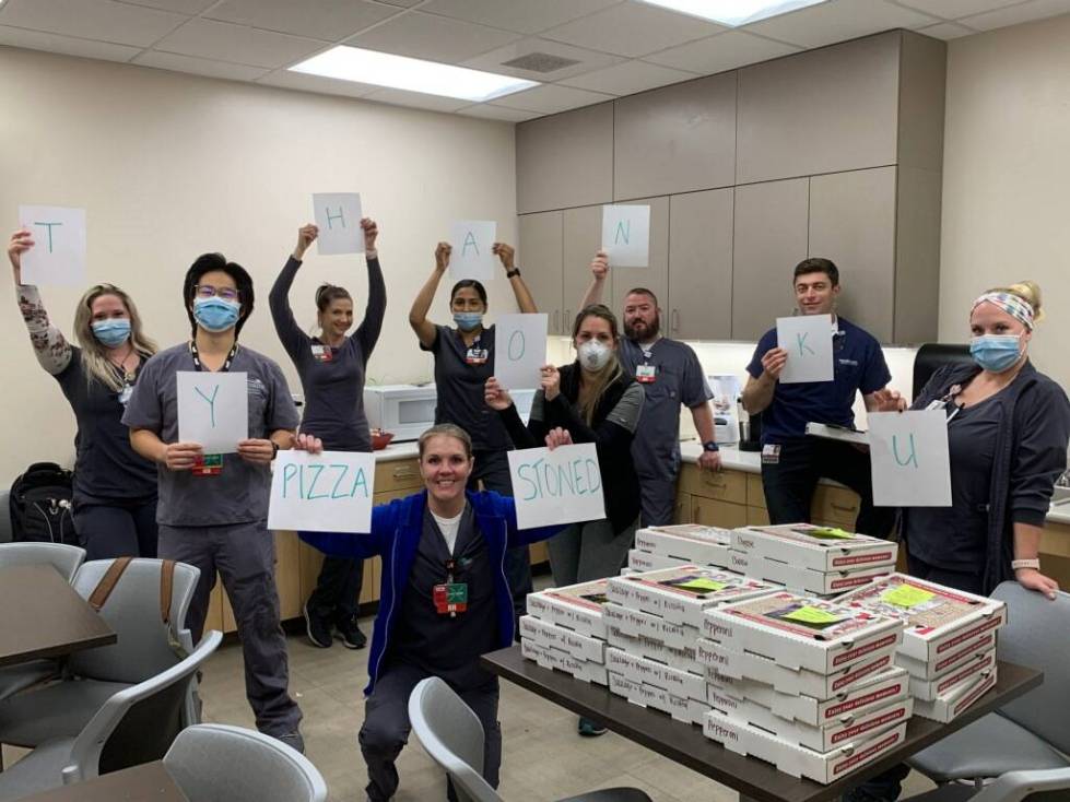 Madisen Saglibene gave personal pizzas to staff at Las Vegas Valley hospitals and grocery store ...