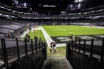 Raiders long snapper Trent Sieg (47), Raiders kicker Daniel Carlson (2) and Raiders punter A.J. ...