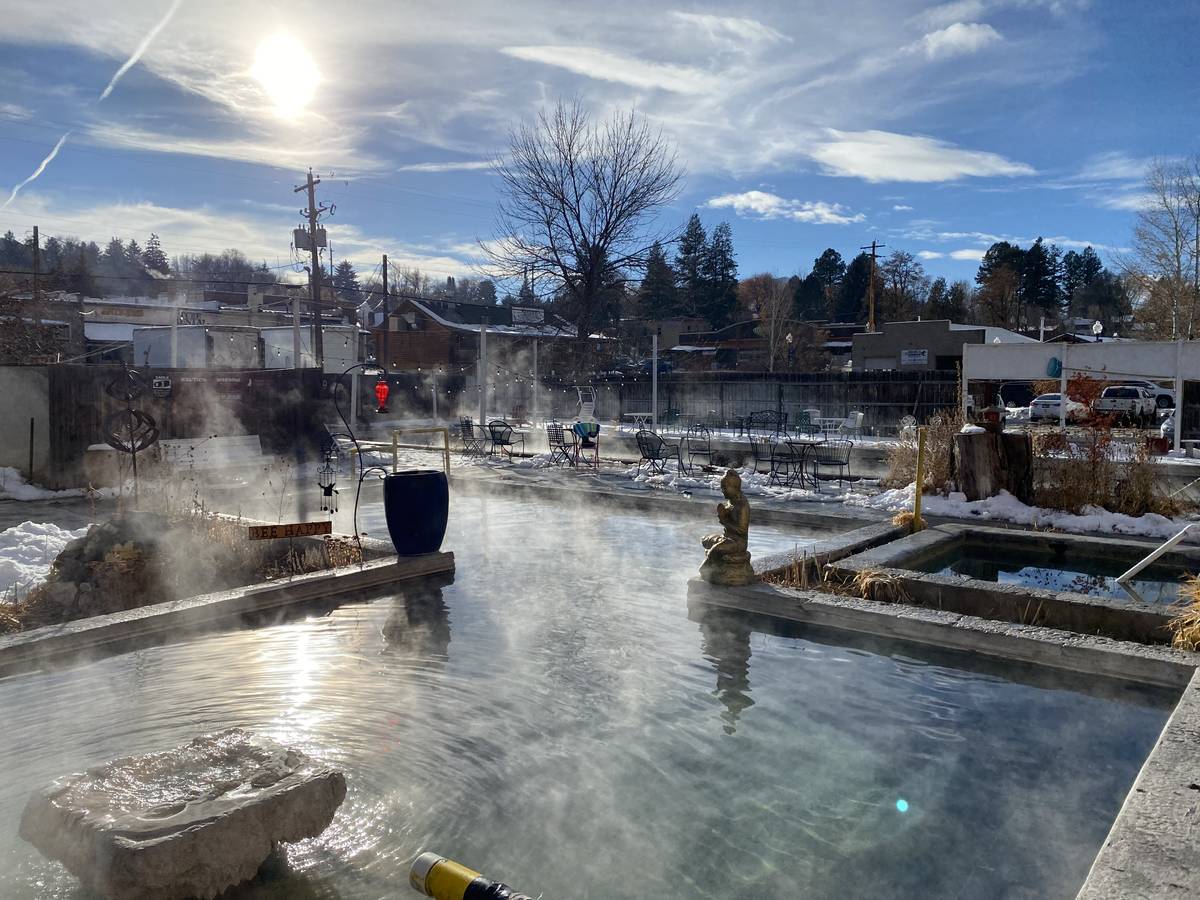 The Lava Hot Springs Inn, is shown at the hot pools on Tuesday, Dec. 23, 2020. (John Katsilomet ...
