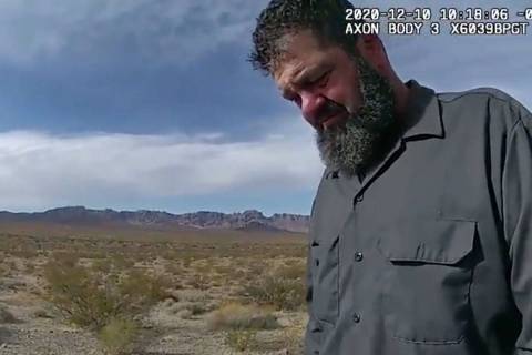 This screenshot from a Nevada Highway Patrol body camera video shows Jordan Alexander Barson, t ...