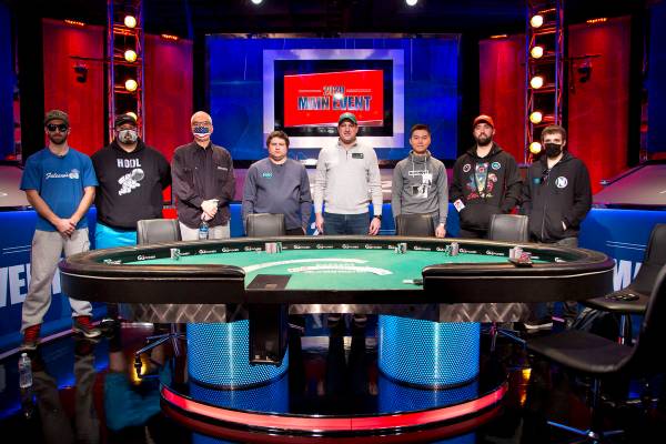 The players at the final table of the U.S. portion of the World Series of Poker Main Event on M ...