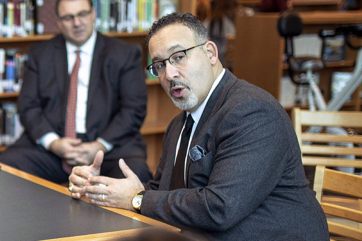 In this Jan. 28, 2020 file photo, Connecticut State Commissioner of Education Miguel Cardona sp ...