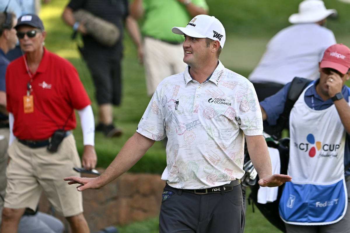 Jason Kokrak walks off the 18th hole after completing the final round of the CJ Cup golf tourna ...