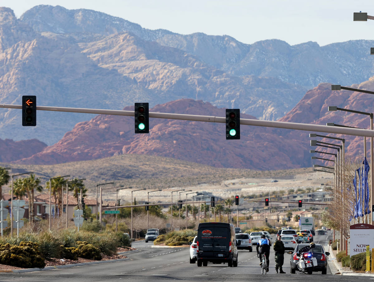 Las Vegas police officer M. Thiele pulls over a motorist during an enforcement effort on West C ...