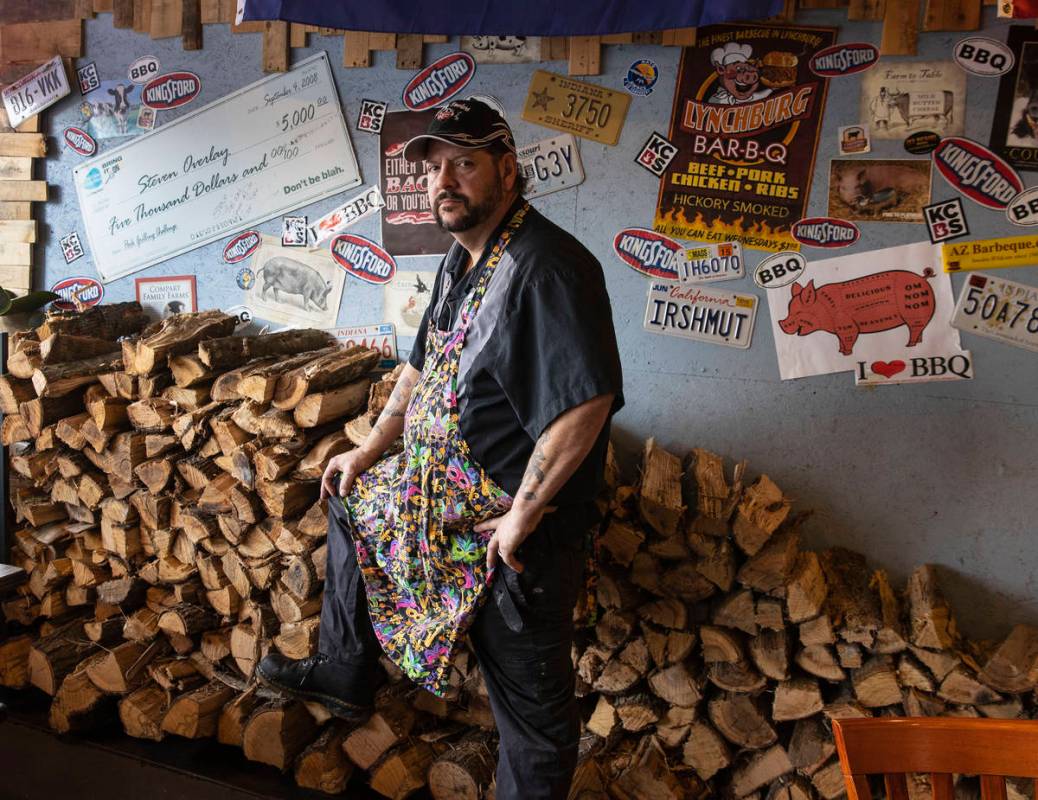 Steve Overlay, owner of Sin City Smokers Barbecue and Catering, poses for a photo at his Hender ...