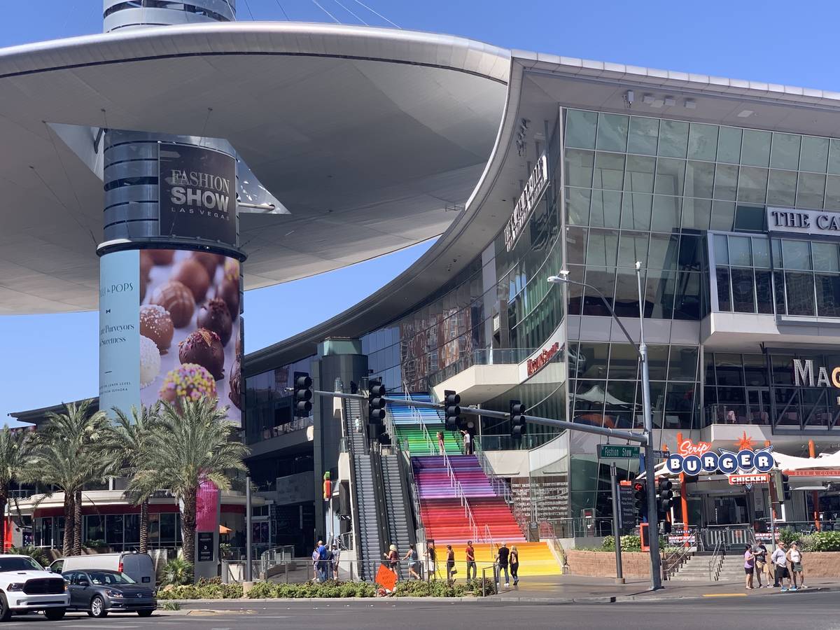 A 5G tower outside of Fashion Show on the Las Vegas Strip. The 5G+ antennas are located at the ...