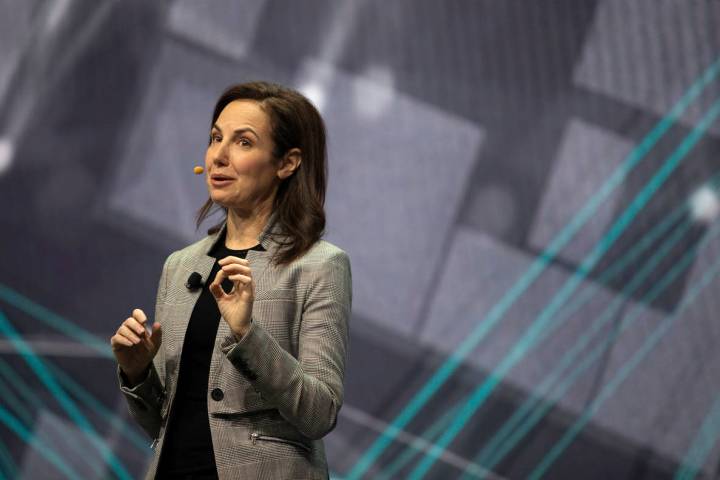 Emily Becher, senior vice president at Samsung Electronics, speaks during the Samsung Keynote e ...