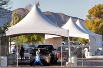 People wait in line to be tested for COVID-19 at Cesar Chavez City Park in Phoenix in July 2020 ...