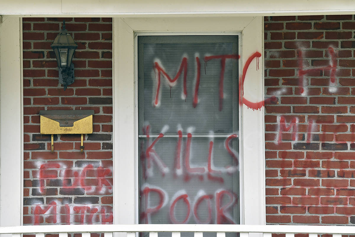EDS NOTE: OBSCENITY - The home of Senate Majority Leader Mitch McConnell, r, Ky., was vandalize ...