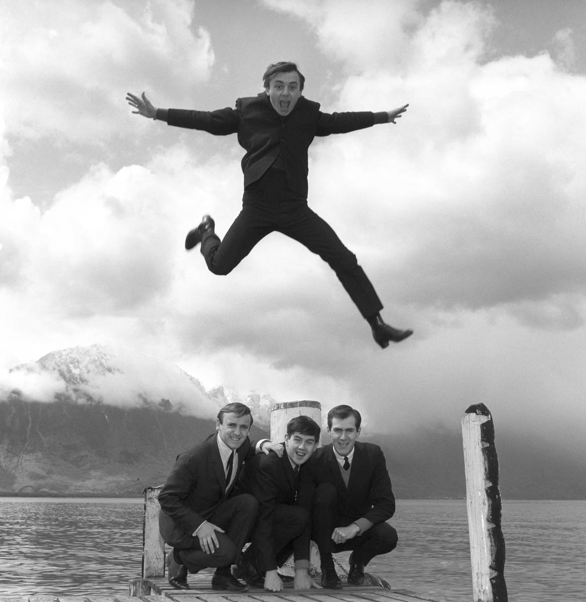FILE - In this April 25, 1964 file photo, Gerry Marsden leaps over his band, the Pacemakers. Ge ...