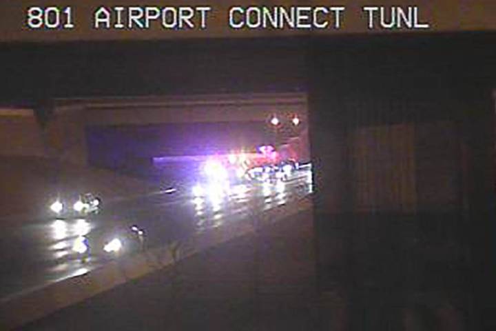 A crash early Monday, Jan. 4, 2021, in the airport connector tunnel was restricting traffic in ...