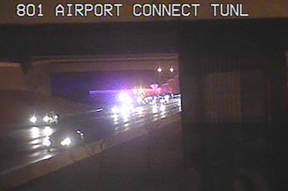 A crash early Monday, Jan. 4, 2021, in the airport connector tunnel was restricting traffic in ...