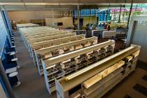 Many shelves of materials are already stocked within the new East Las Vegas Library, Las Vegas- ...