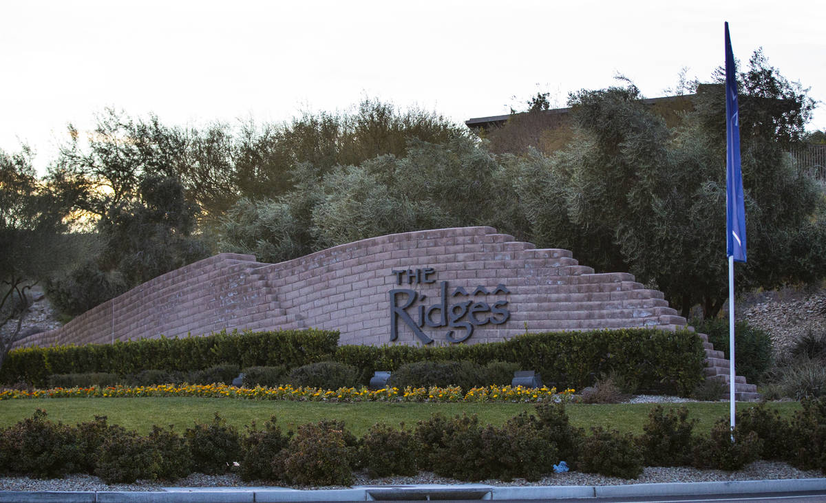 A sign for The Ridges, a luxury community in Summerlin in Las Vegas on Saturday, Jan. 2, 2021. ...
