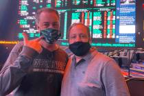 Pro poker players Mark Gregorich, left, and David Baker won the Westgate SuperContest and tied ...