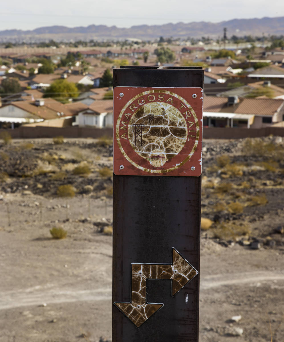 Marker for the Amargosa Trail in Henderson, close to Shaded Canyon Drive, near where her Jawahe ...