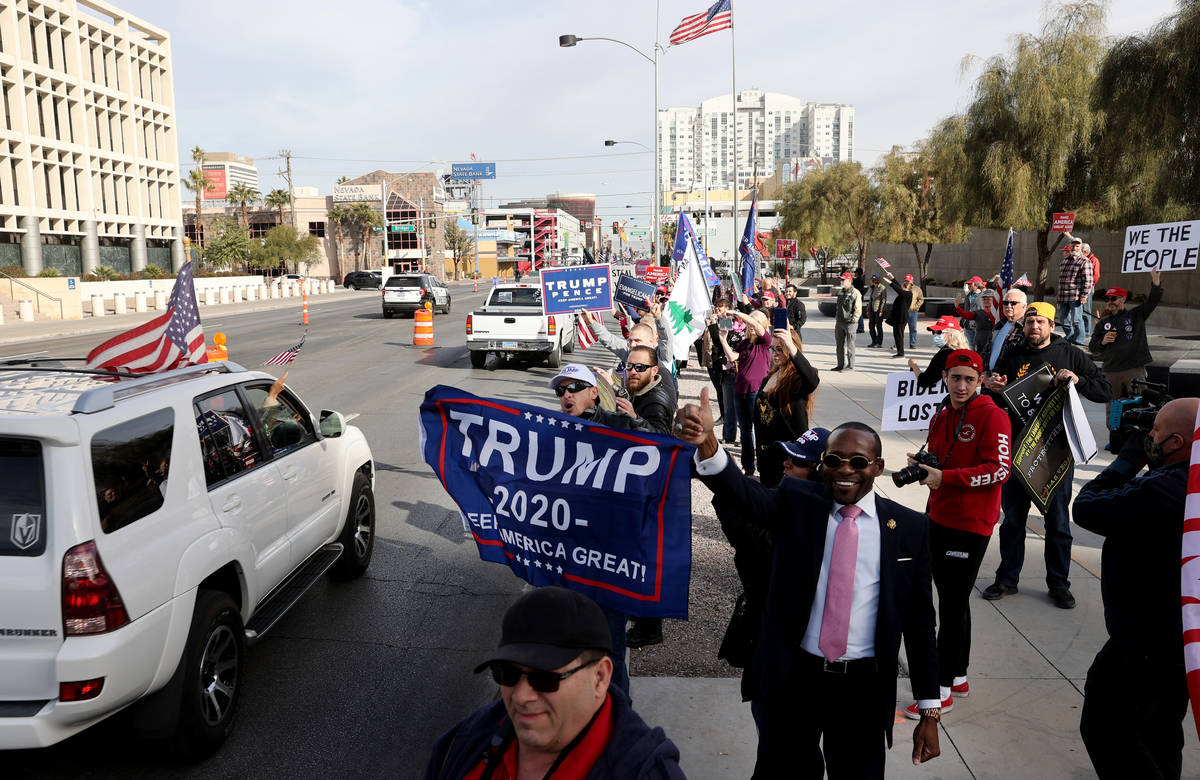 Pro-Trump protesters rally outside the Lloyd George U.S. Courthouse in downtown Las Vegas Wedne ...