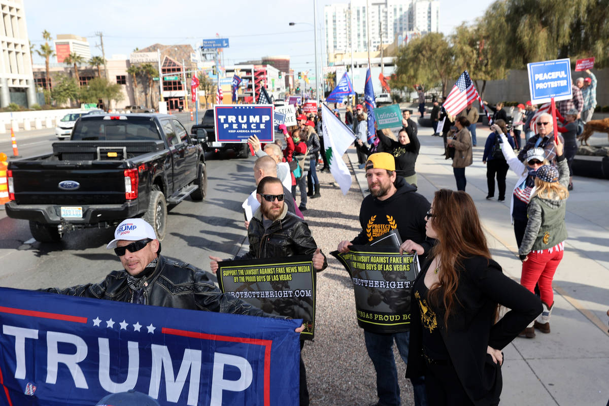 Pro-Trump protesters rally outside the Lloyd George U.S. Courthouse in downtown Las Vegas Wedne ...