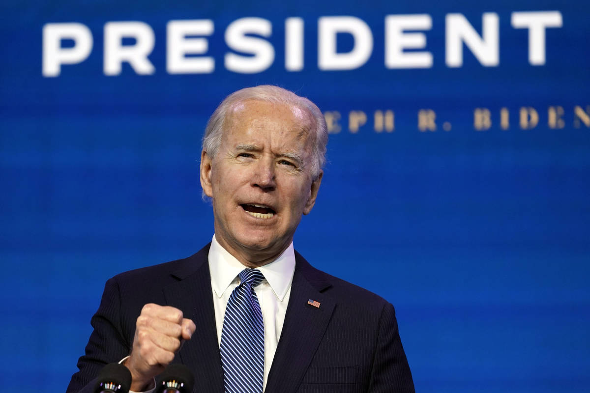 President-elect Joe Biden speaks during an event at The Queen theater in Wilmington, Del., Thur ...