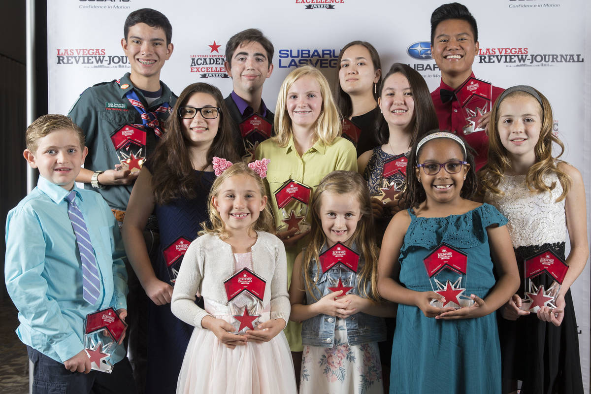 Award winners pose for a photo at the Las Vegas Review-Journal's Academic Excellence Awards at ...