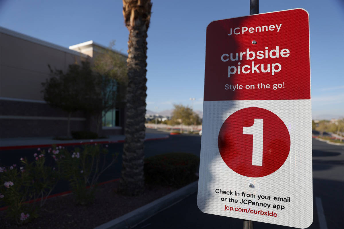 A curbside pickup parking spot sign at J. C. Penney, 4485 S Grand Canyon, in Las Vegas, Friday, ...