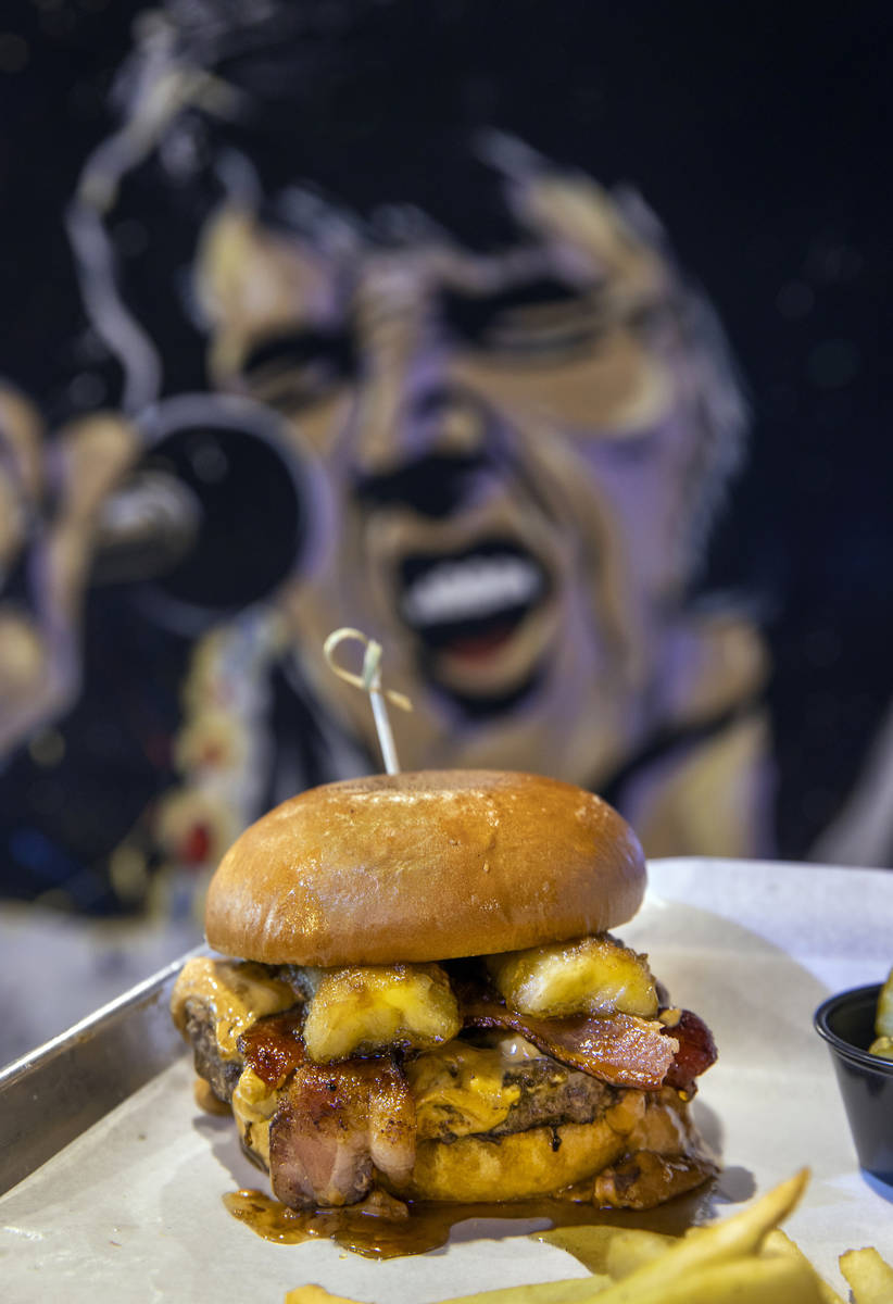"The King" burger comes topped with bacon, peanut butter, honey and caramelized bananas at the ...