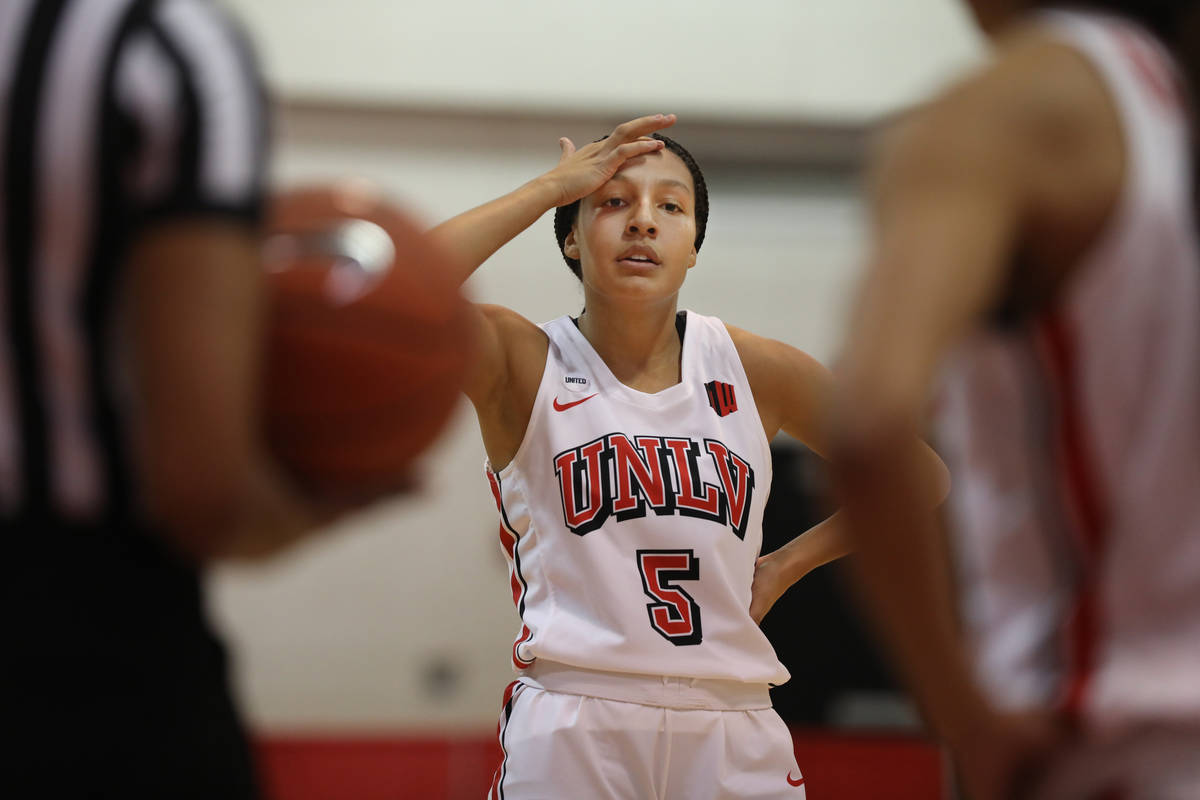 UNLV Lady Rebels guard Jade Thomas (5) is seen playing Colorado State University at Cox Pavilio ...