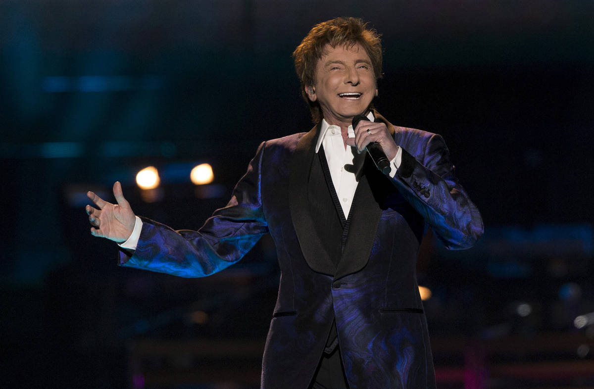 Barry Manilow performs during his "One Last Time! Tour" at Staples Center in Los Angeles on Apr ...