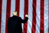 President Donald Trump gestures at a campaign rally in support of U.S. Senate candidates Sen. K ...