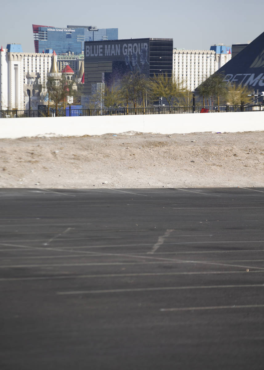 The Las Vegas Strip is seen from the parking lot on the corner of Russell Road and Polaris Aven ...