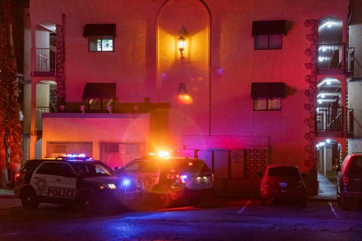 Las Vegas Metro Police Department investigate a double homicide at the Harbor Island Apartments ...