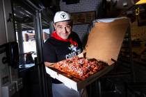 Good Pie owner Vincent Rotolo with a triple pepperoni Detroit style pizza. (Chase Stevens/Las V ...
