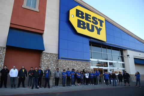 Best Buy employees prepare for Black Friday during a training event at 6455 N Decatur Blvd., in ...
