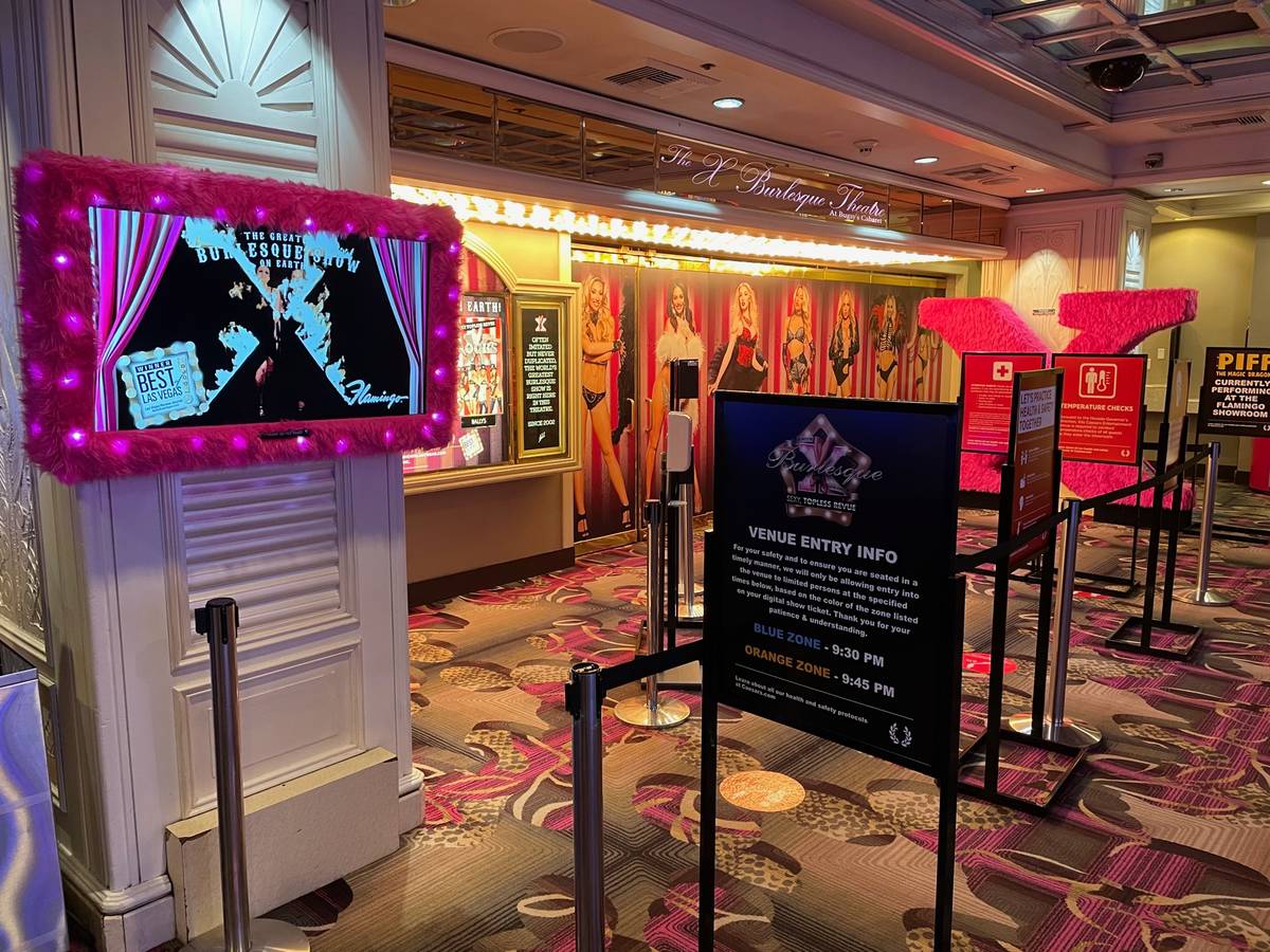 The entrance of X Burlesque Theatre at Flamingo is shown on Thursday, Jan. 9, 2021. (Stabile Pr ...