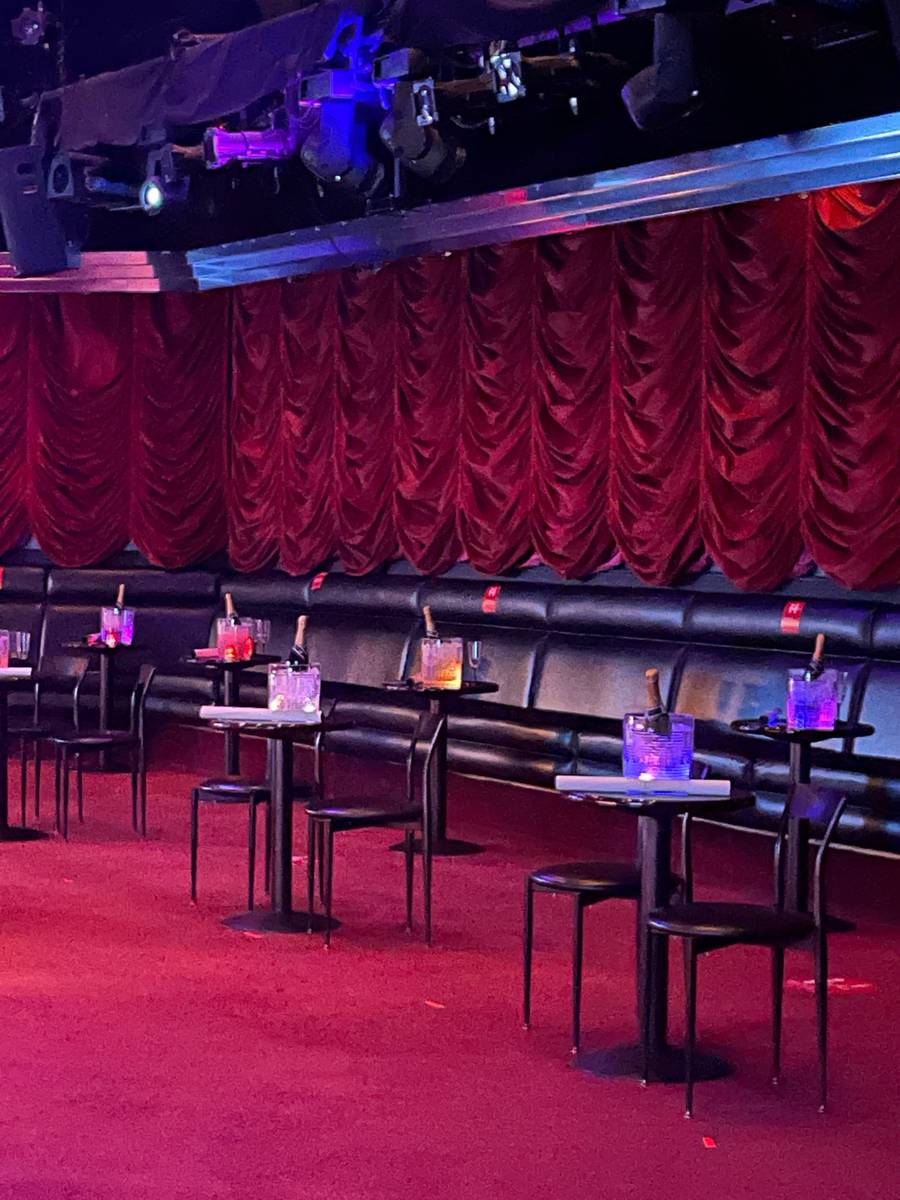 The seating area, with champagne buckets, is shown at "X Burlesque" at Flamingo on Thursday, Ja ...