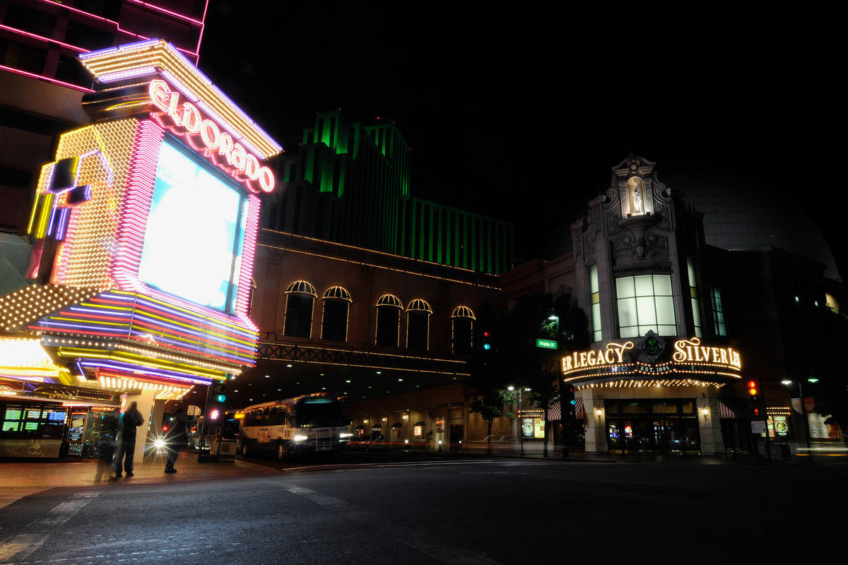 The Eldorado hotel-casino and the Silver Legacy hotel-casino are shown in downtown Reno on Wed. ...