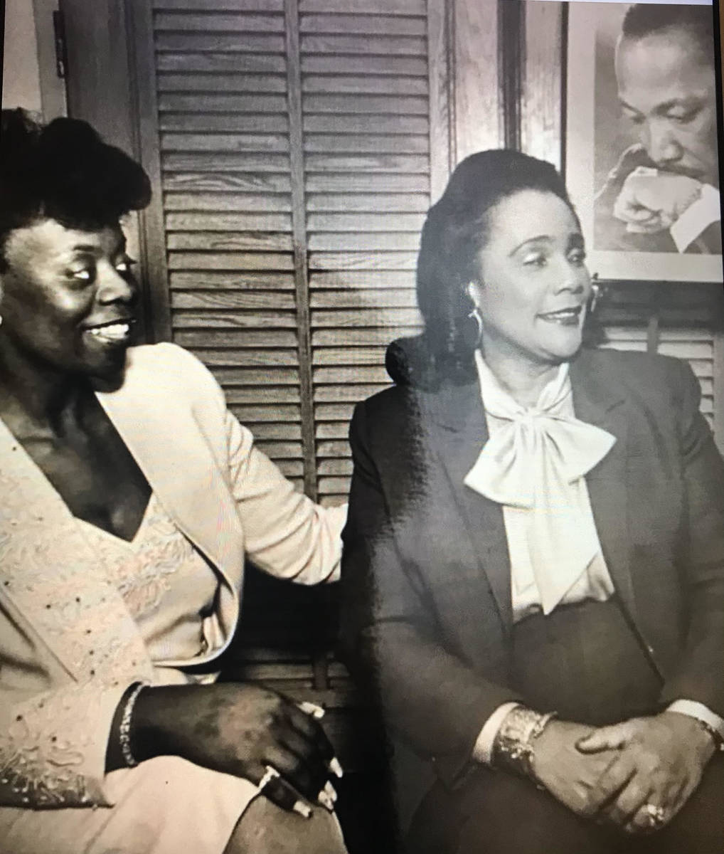 Las Vegan Deloris Sawyer talks with Coretta Scott King in 1987 in Las Vegas. Sawyer was a drivi ...