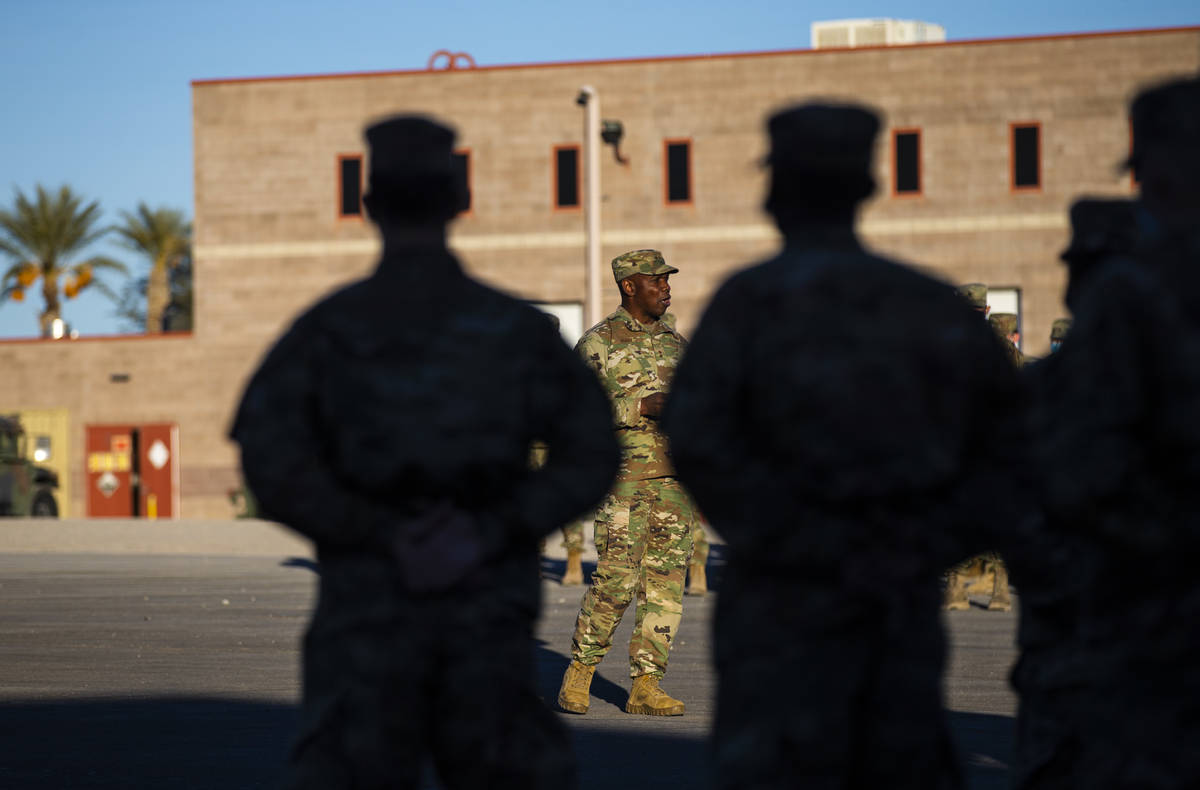 Maj. Gen. Ondra Berry addresses members of the Nevada Army Guard on Thursday, Jan. 14, 2021, as ...