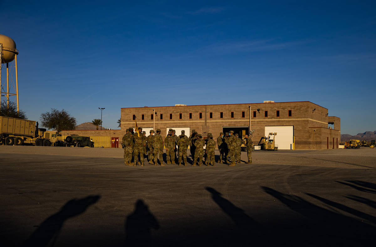 Members of the Nevada Army Guard prepare on Thursday, Jan. 14, 2021, to deploy to Washington, D ...