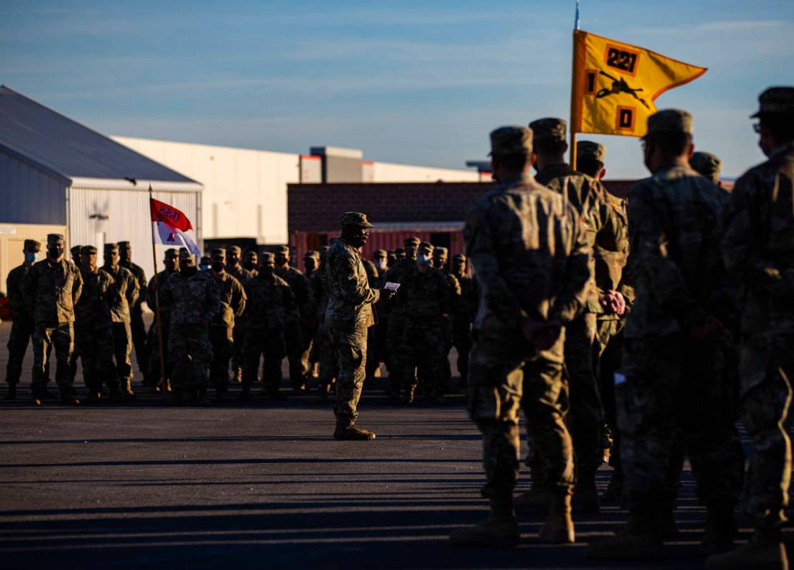 Maj. Gen. Ondra Berry addresses members of the Nevada Army Guard on Thursday, Jan. 14, 2021, as ...