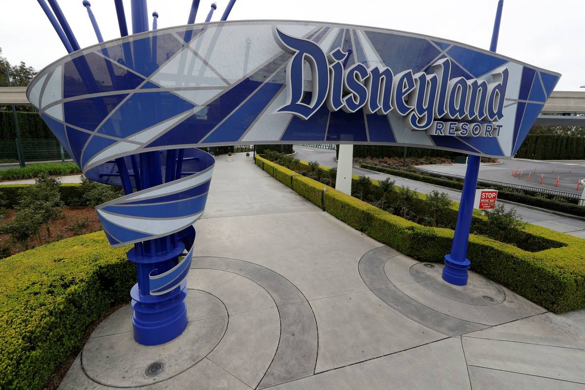 The Disneyland resort is seen in March 2020 due to the coronavirus closure in Anaheim, Calif. ...