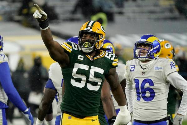 Green Bay Packers' Za'Darius Smith celebrates after sacking Los Angeles Rams quarterback Jared ...