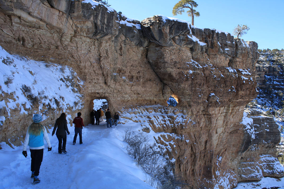 Day hikers who come well prepared can hike down the Bright Angel Trail, even in winter. (Debora ...