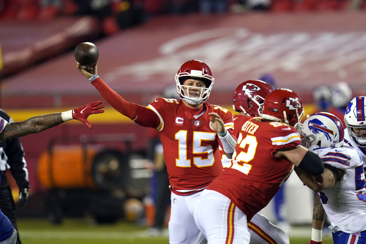 Kansas City Chiefs quarterback Patrick Mahomes throws a pass during the second half of the AFC ...