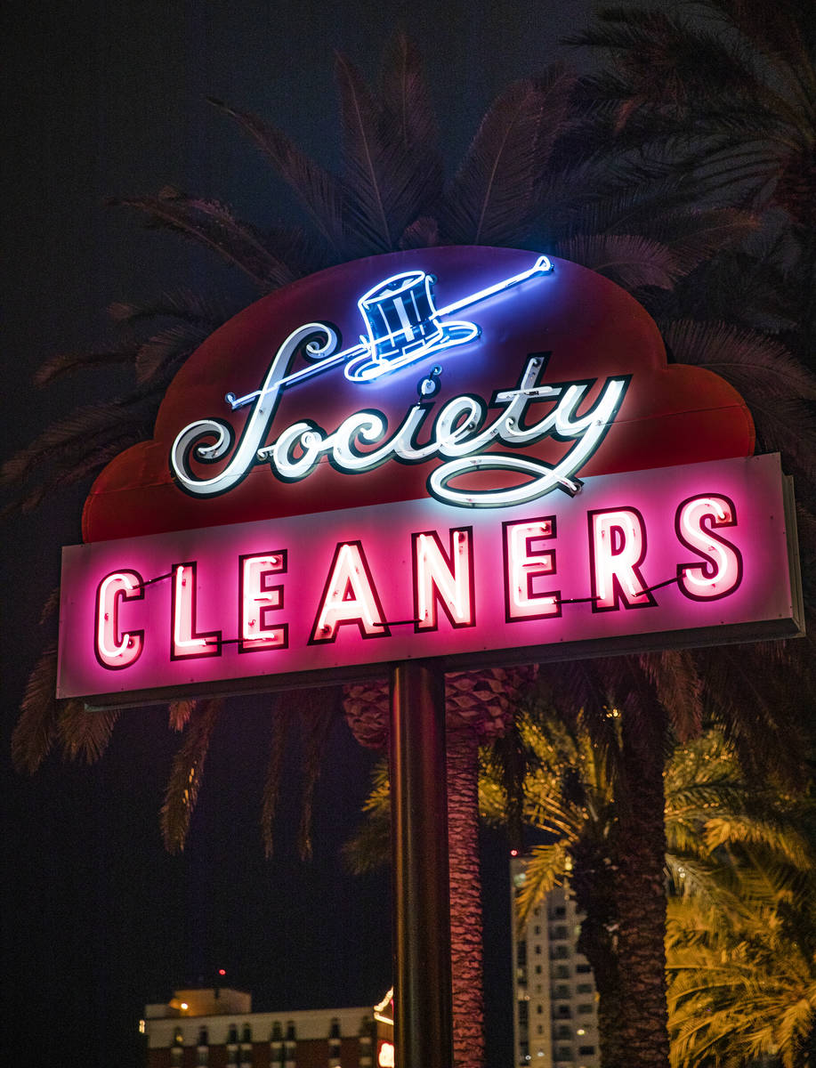 The restored neon sign from Society Cleaners on Las Vegas Boulevard in Las Vegas, Thursday, Jan ...