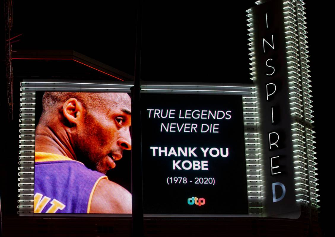 The Inspire Bar Lounge Nightclub displays a memorial on their marquee to Kobe Bryant following ...
