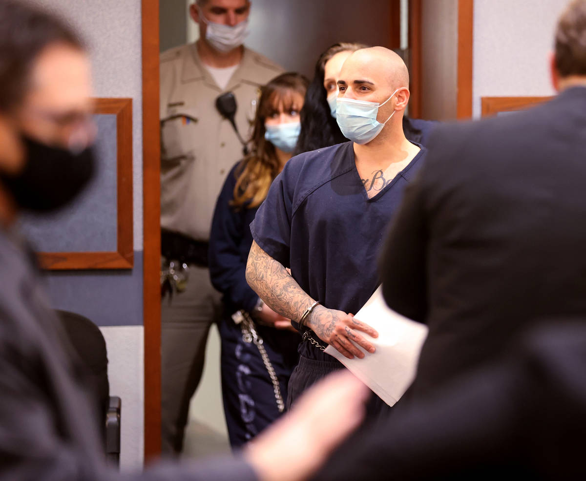Ex-311 Boyz gang member Steven Gazlay arrives in court at the Regional Justice Center in Las Ve ...