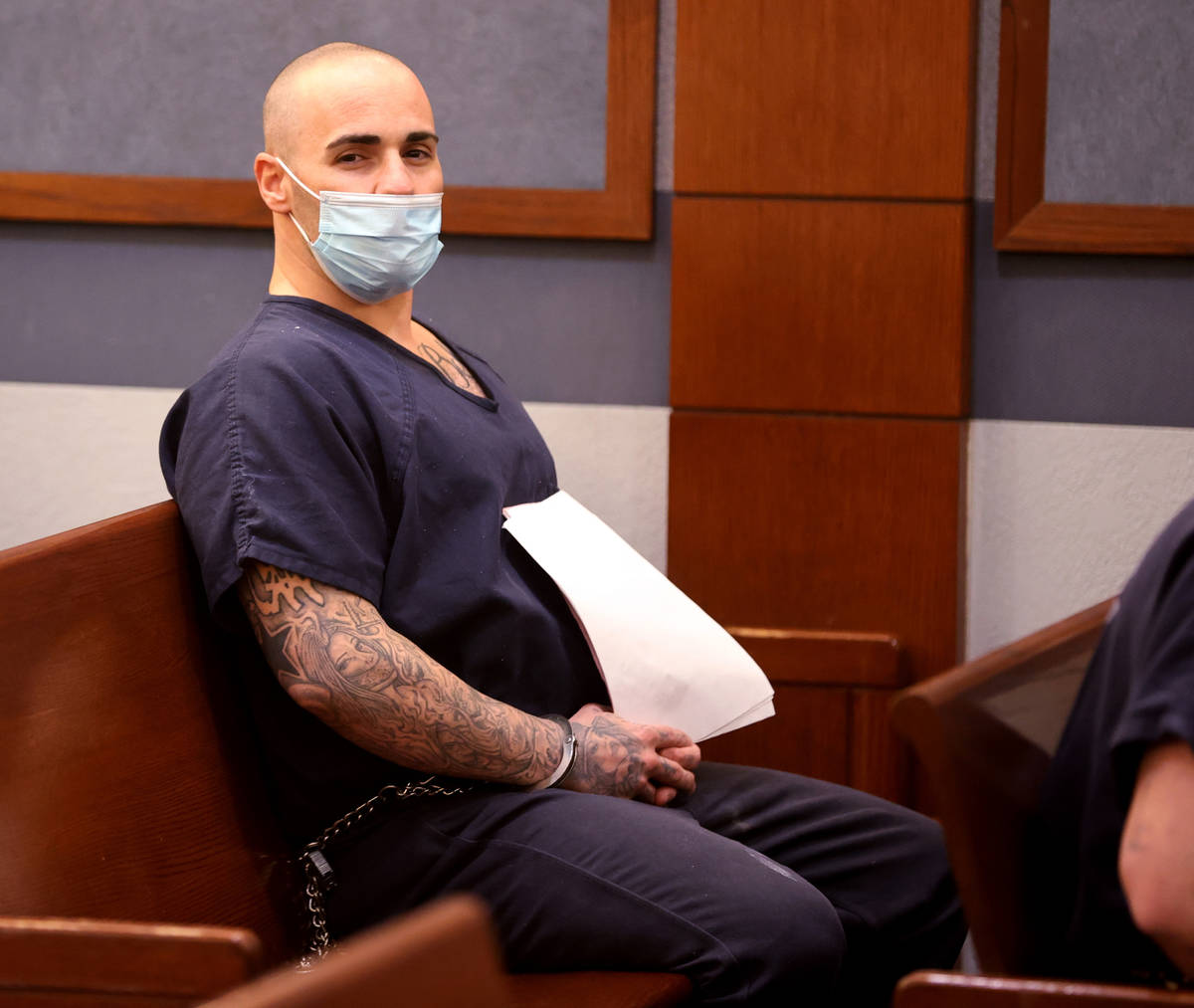 Ex-311 Boyz gang member Steven Gazlay waits in court at the Regional Justice Center in Las Vega ...