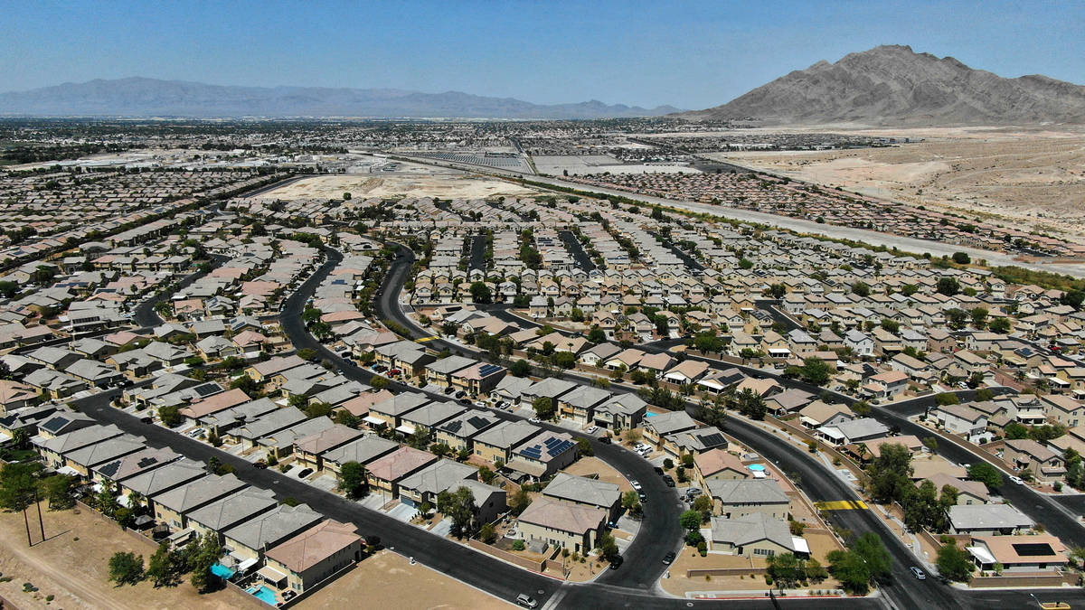 An aerial view of housing developments along Theme Road in east Las Vegas on Wednesday, August ...