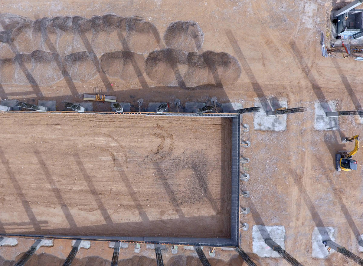 An aerial view of the construction site of Axiom, an office complex under construction, in the ...